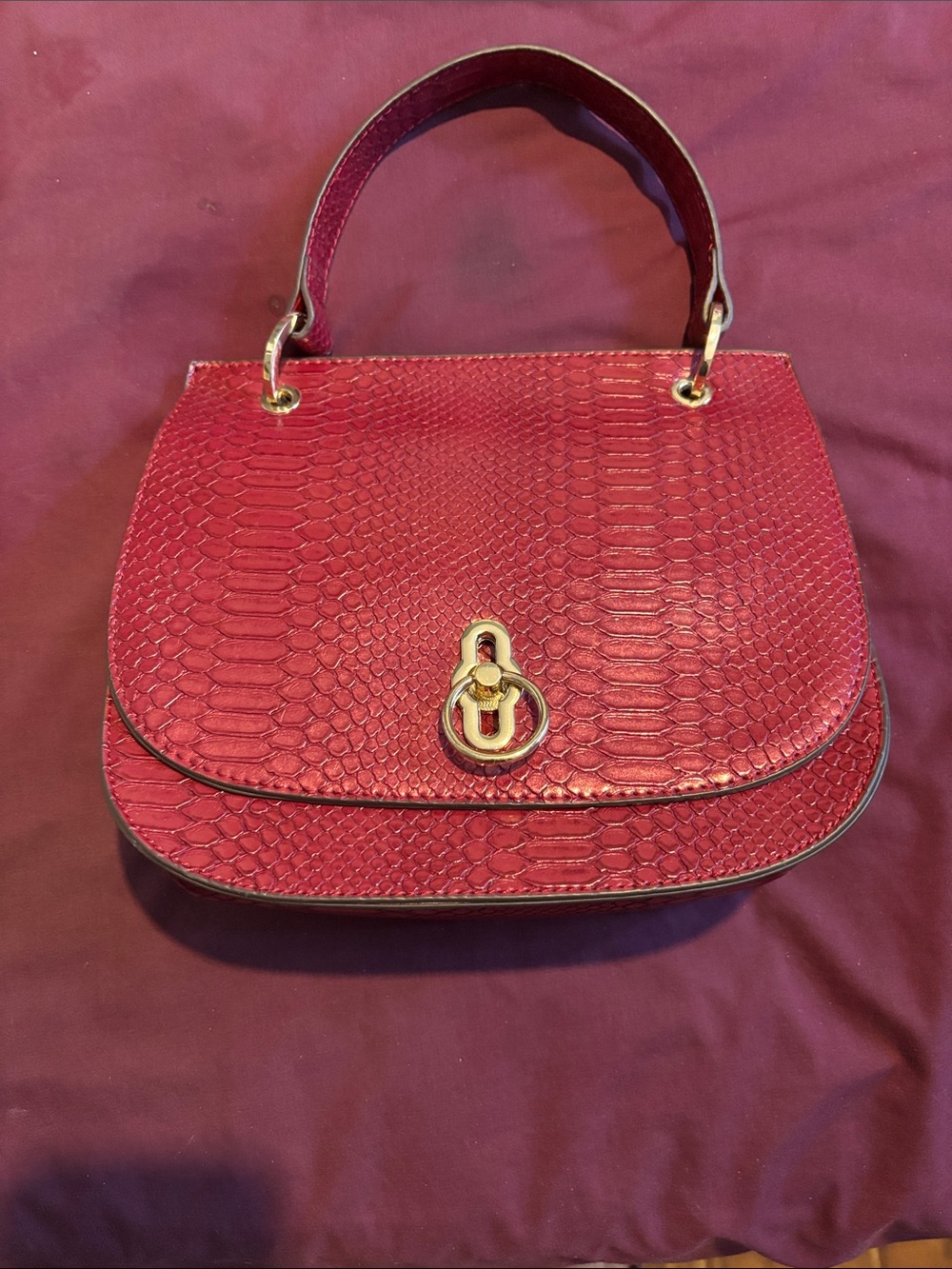 Gianni Bini Burgundy Faux-Snake Shoulder Bag with Gold Hardware